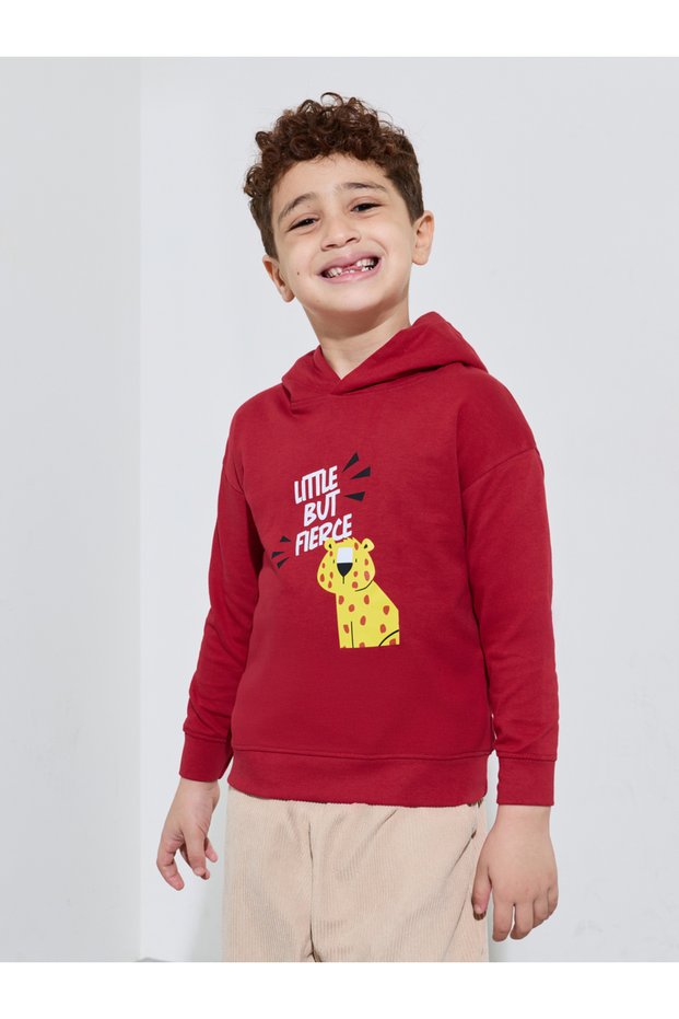 Boys Red Graphic Print Long Sleeves Oversized Hoodie