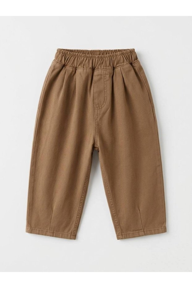 Unisex Kids' Caramel Denim Trousers - Elastic Waist Comfortable Fit Casual Cotton Pants