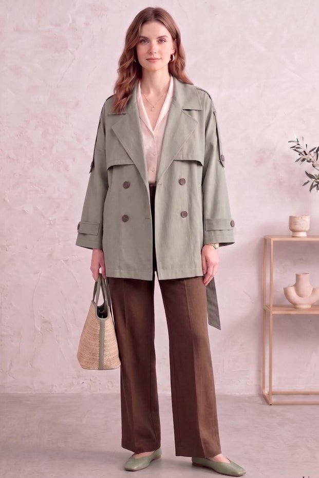 Women's Premium Lined Belted Buttoned Trench Coat