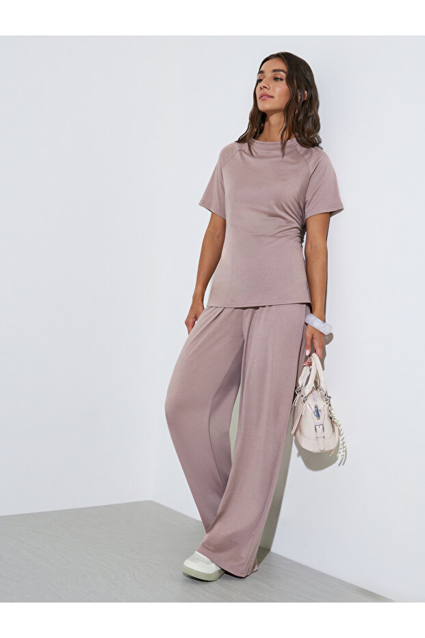 Solid Back Tie Strap Top and Wide Leg Pants Co-Ords