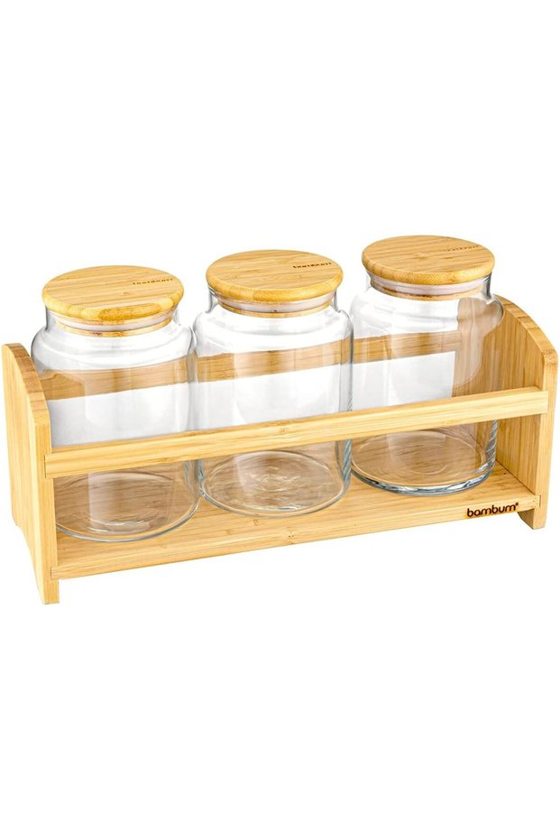 4 Piece Small Glass Spice Set with Bench Stand