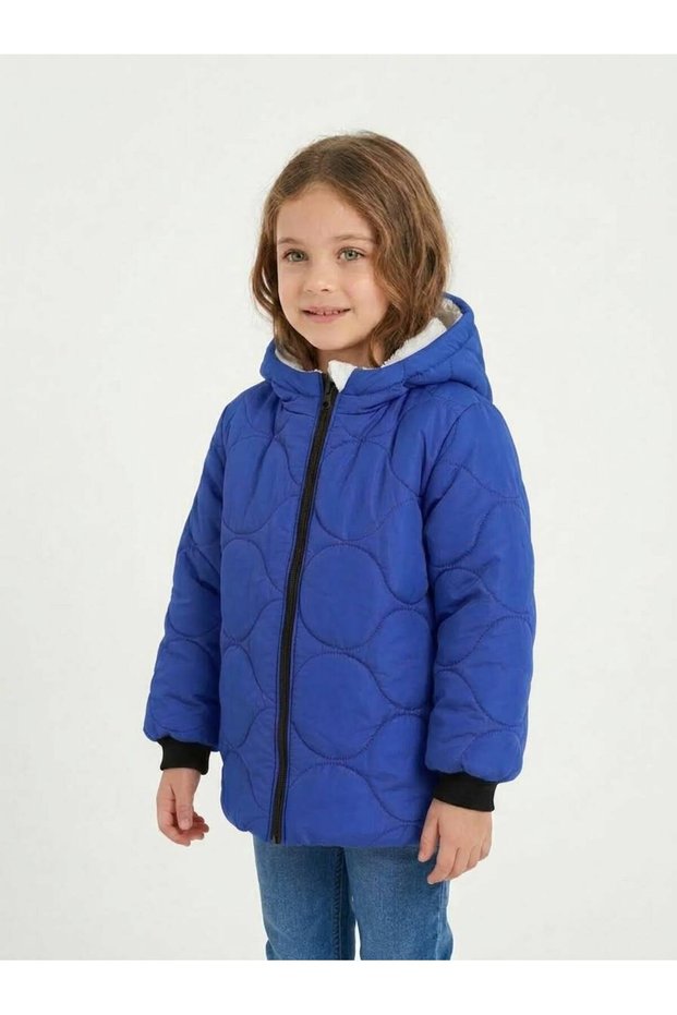 Onion Patterned Girl's Fur Lined Coat
