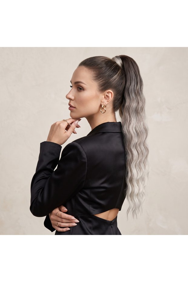 Rubber Buckle Ponytail Water Wave - Dark Auburn / Silver Platinum Ombre