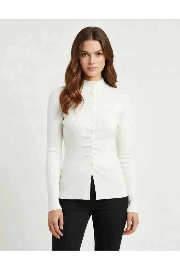 Pile Button Detailed Knitwear Cardigan