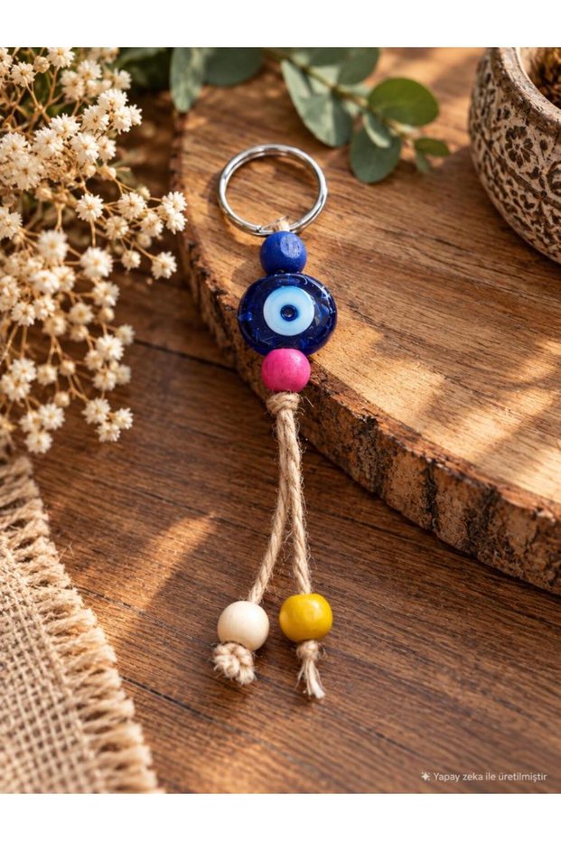 Glass Evil Eye Beaded Mixed Color Wooden Beaded Keychain Decorative Gift