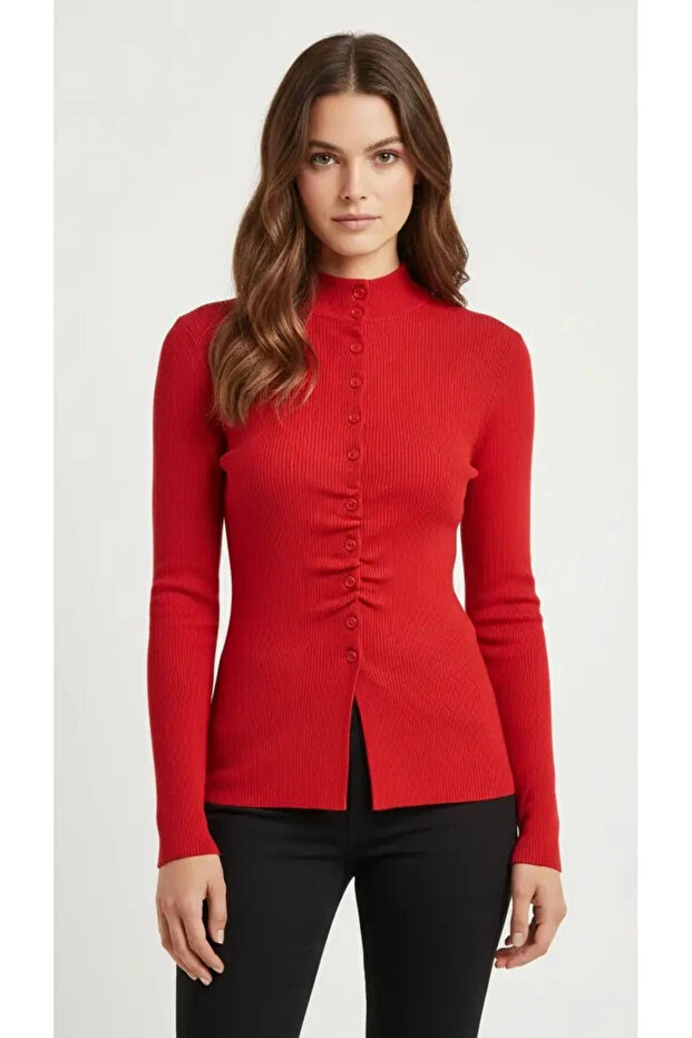 Pile Button Detailed Knitwear Cardigan
