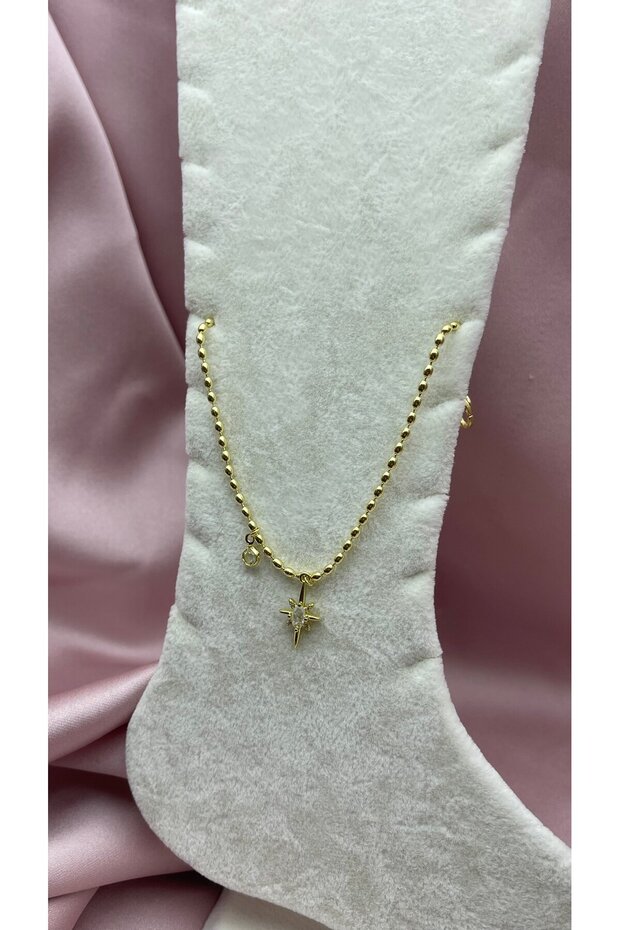 Zircon Stone Star Detailed Gold Anklet. "26Hal61"
