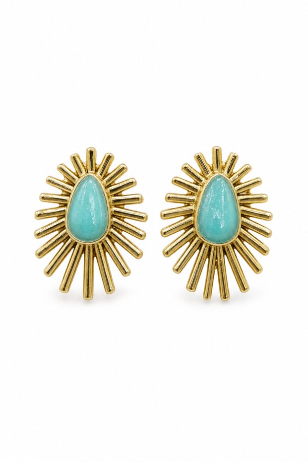 Sun Ray Design Turquoise Detailed Yellow Color Bijouterie Earrings