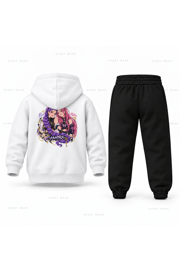 Kpop Demon Hunters Rumi Mira Friendship Printed Children's Hooded Tracksuit Set