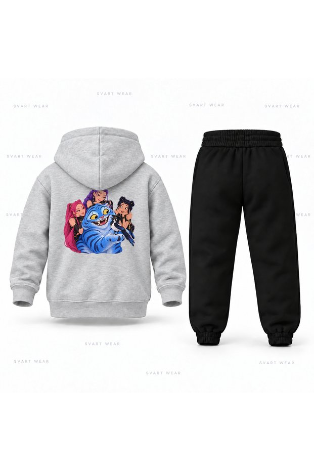 Kpop Demon Hunters Derpy Sussie Pati Bagi Printed Children's Hooded Tracksuit Set