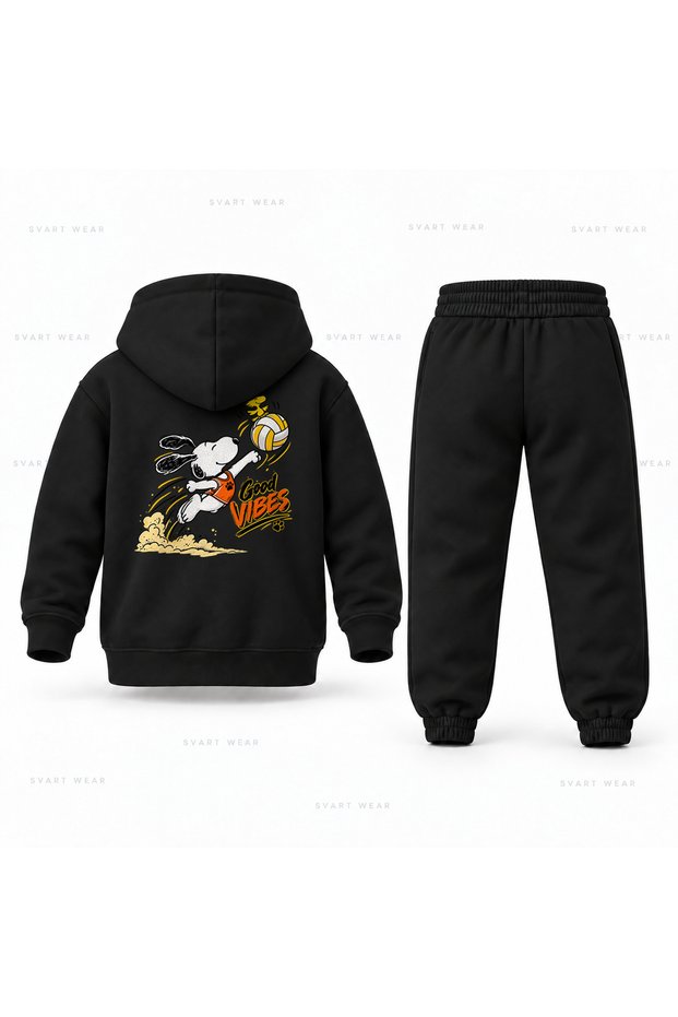 Snoopy Volleyball Printed Kids Hooded Tracksuit Set