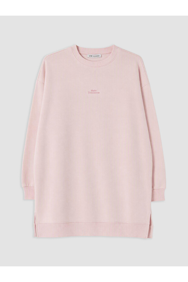 Texx Store Quality Lcw Modest Pink 3 Thread Embroidered Comfortable & Relax Women's Sweatshirt Tunic
