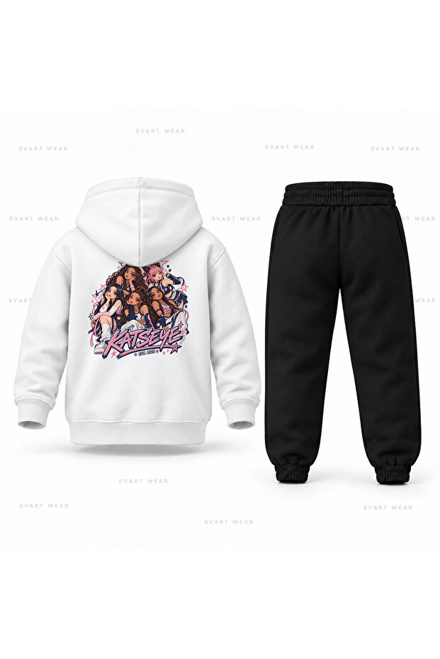 Katseye Anime Scene Printed Children's Hooded Tracksuit Set