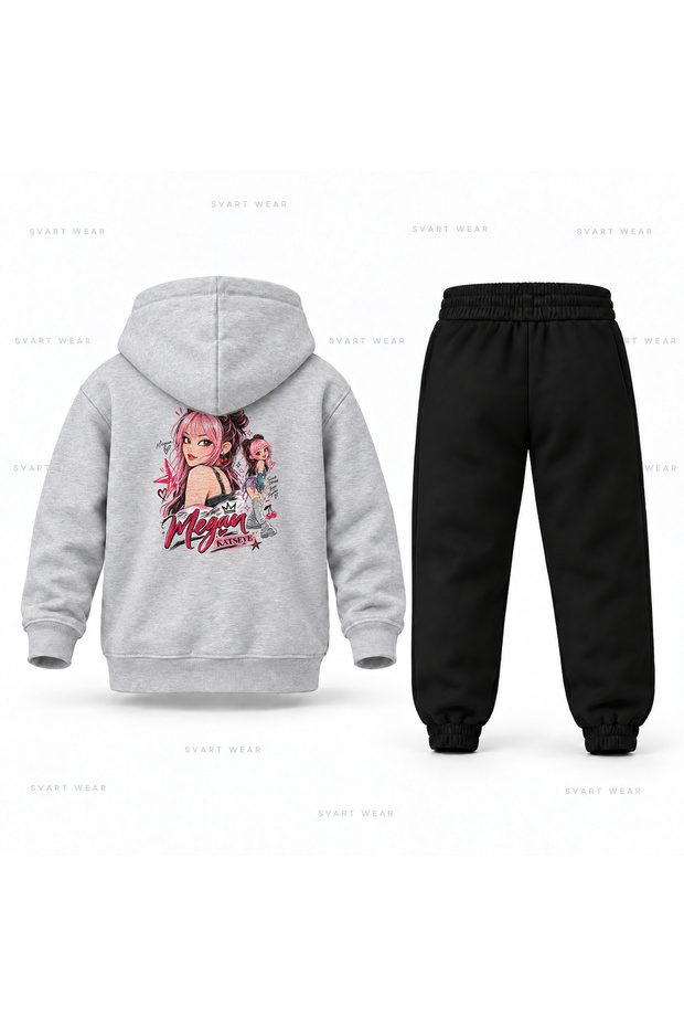 Katseye Megan Red Printed Children's Hooded Tracksuit Set