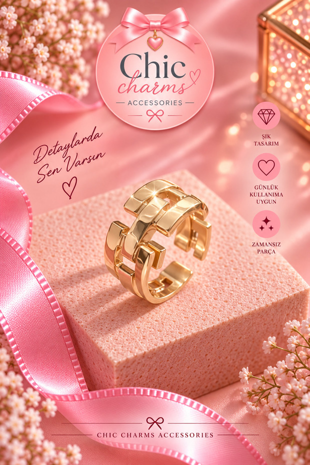Chic Charms Gold Chain Weave Design Ring