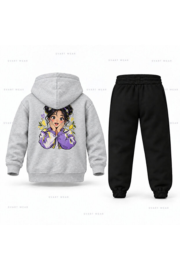 Kpop Demon Hunters Zoey Komik Sasirma Printed Children's Hooded Tracksuit Set