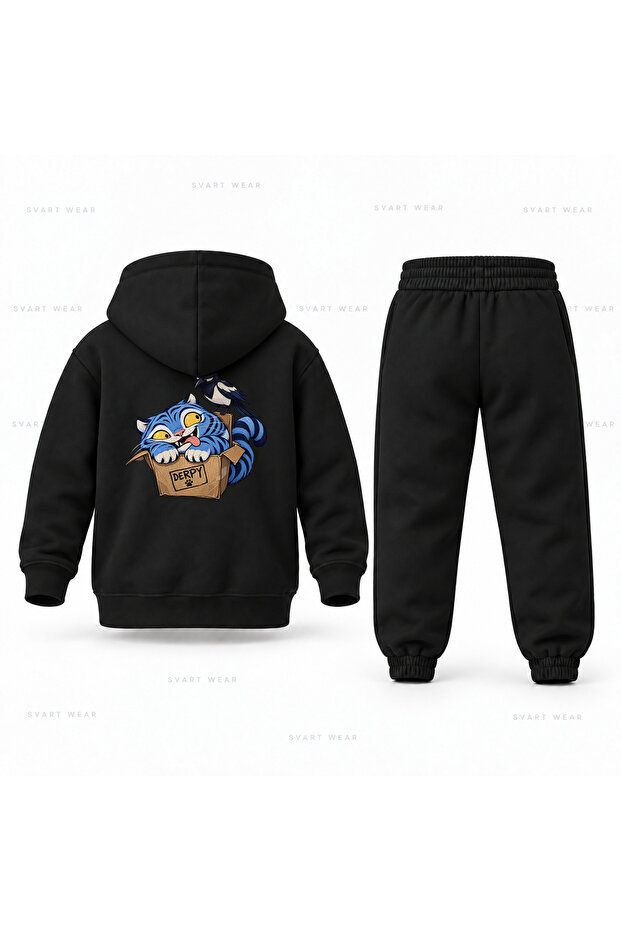 Kpop Demon Hunters Derpy Kutu Printed Children's Hooded Tracksuit Set