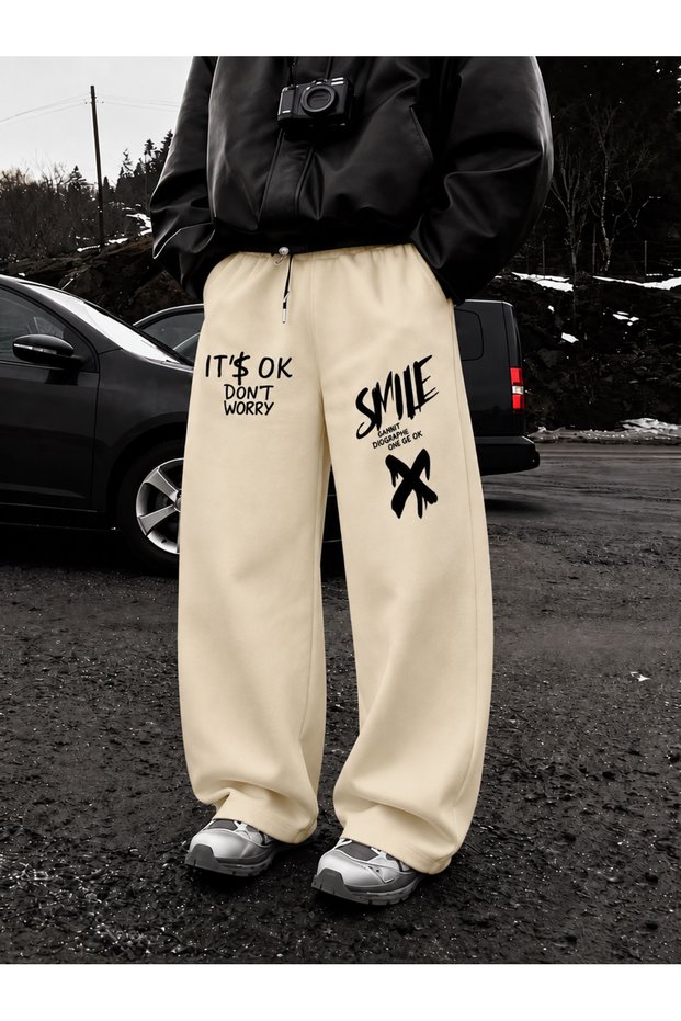Unisex Women's and Men's Smile Mood Printed Winter Baggy Sweatpants