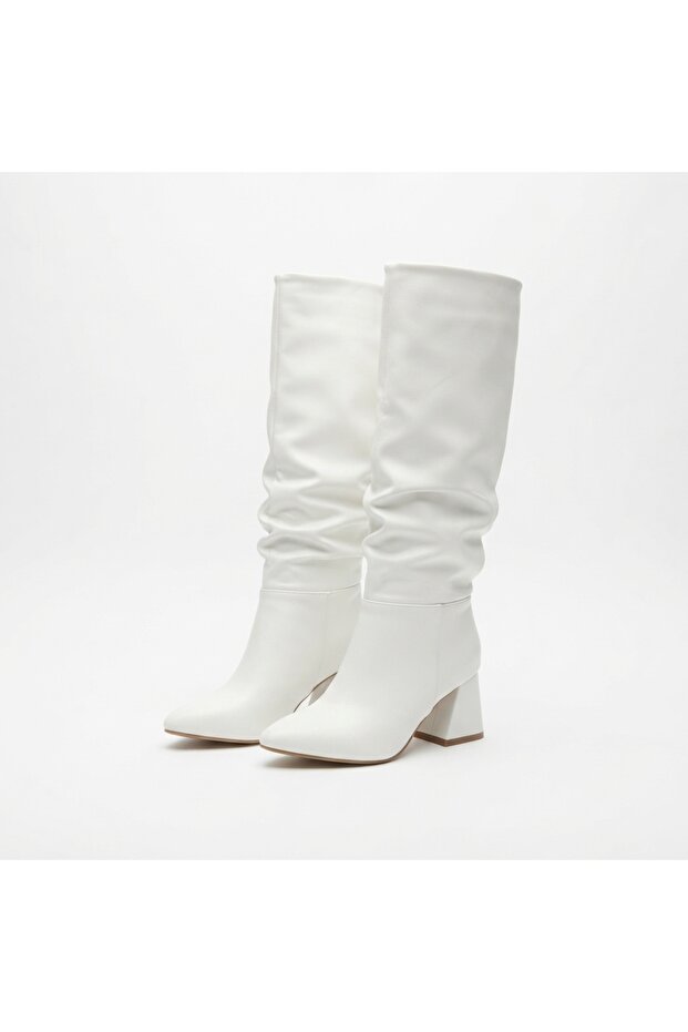 Zri̇nx-2002 Premium White Bellows Thick Heeled Women's Boots 7 cm