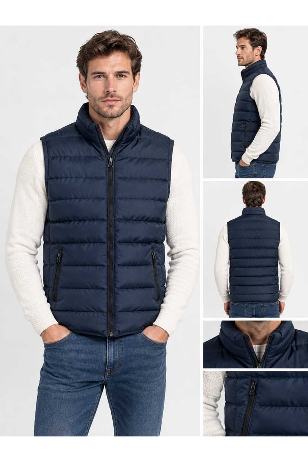 Men's Quilted Lined Puffer Vest with Double Pockets and Zipper