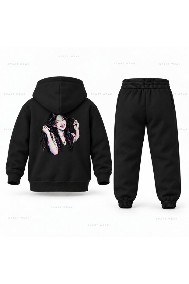 Katseye Yoonchae Laughter Printed Children's Hooded Tracksuit Set