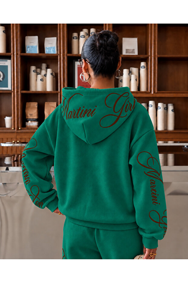 Unisex Women's Men's Martini Girl Printed Oversize 3 Thread Hooded Sweatshirt and Jogger Sweatpants