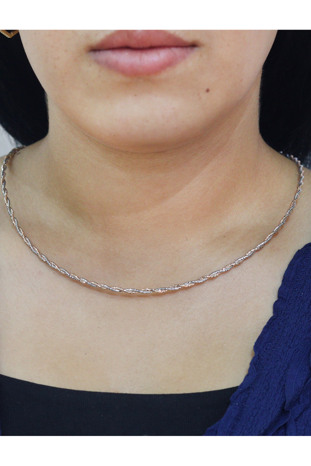 Italian Rope Model Rose and Silver Color Double Row Silver Choker Choker 201025911