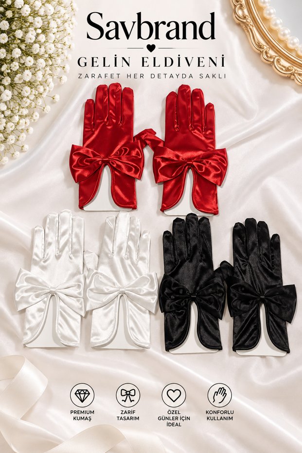 Bowknot Satin Bridal Gloves Stylish Elegant Design Special Occasion and Event Gloves