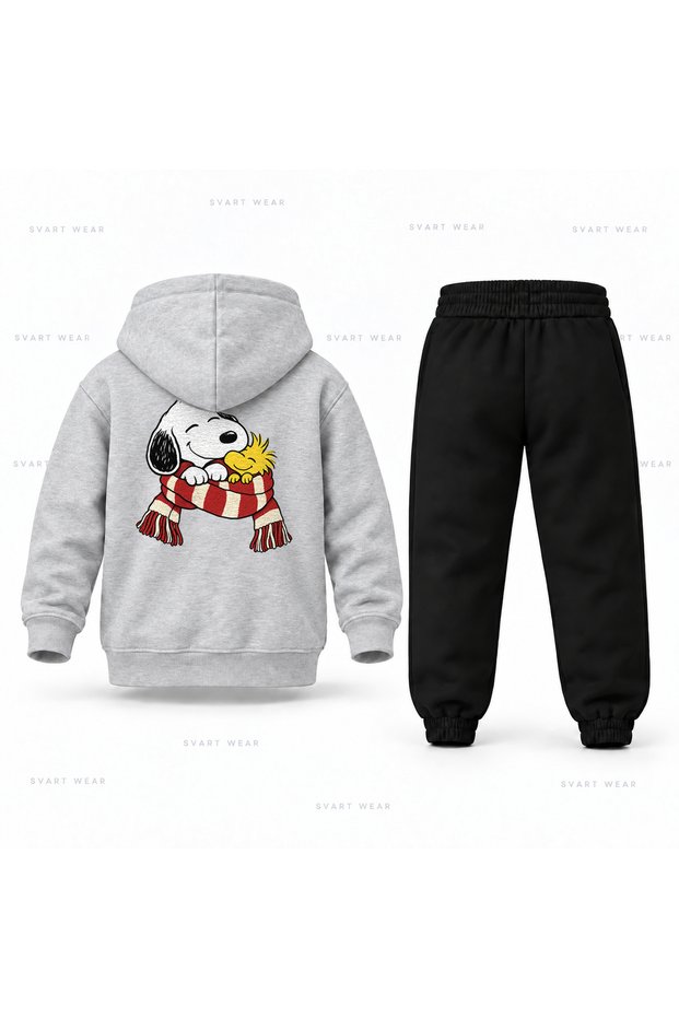 Snoopy Kids Hooded Tracksuit Set with Scarf Print