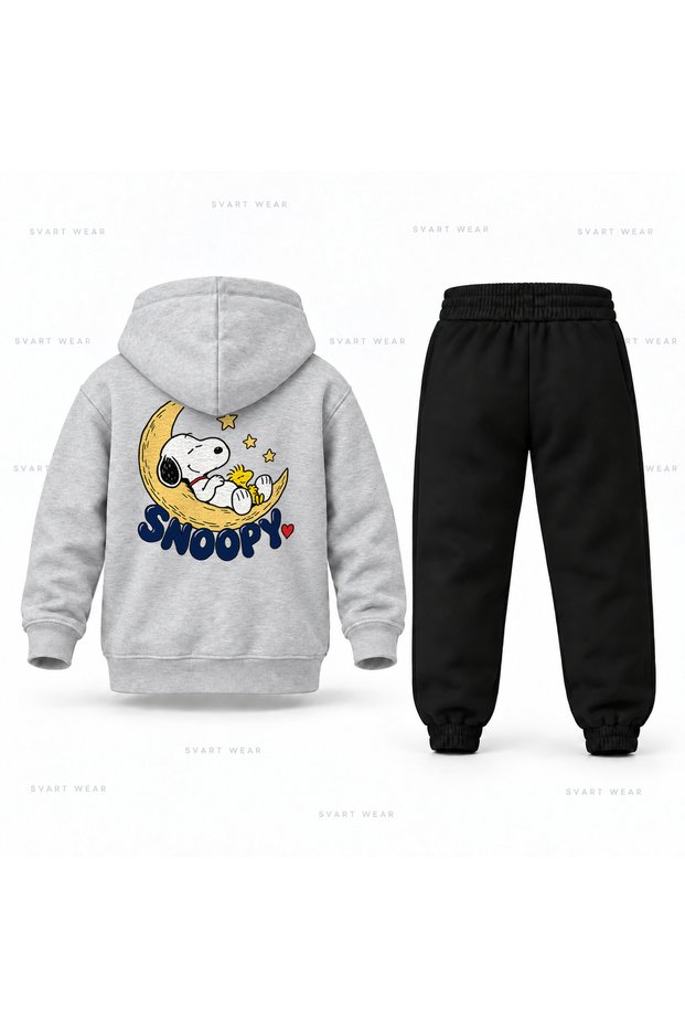 Snoopy Moon Printed Children's Hooded Tracksuit Set