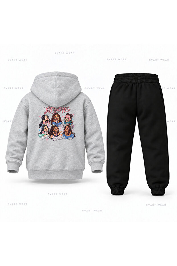 Katseye Circle Printed Children's Hooded Tracksuit Set