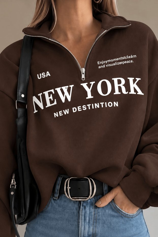 Women's New York Half-Zip Oversize 3 Thread Sweatshirt