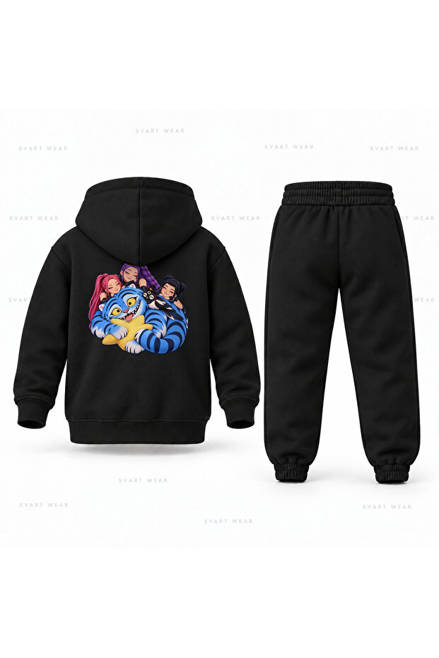 Kpop Demon Hunters Derpy Pillow Printed Kids Hooded Tracksuit Set
