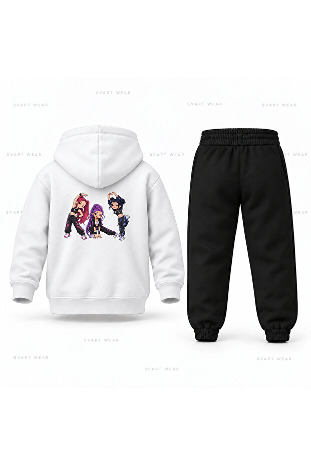 Kpop Demon Hunters Huntrix Little Motion Printed Children's Hooded Tracksuit Set