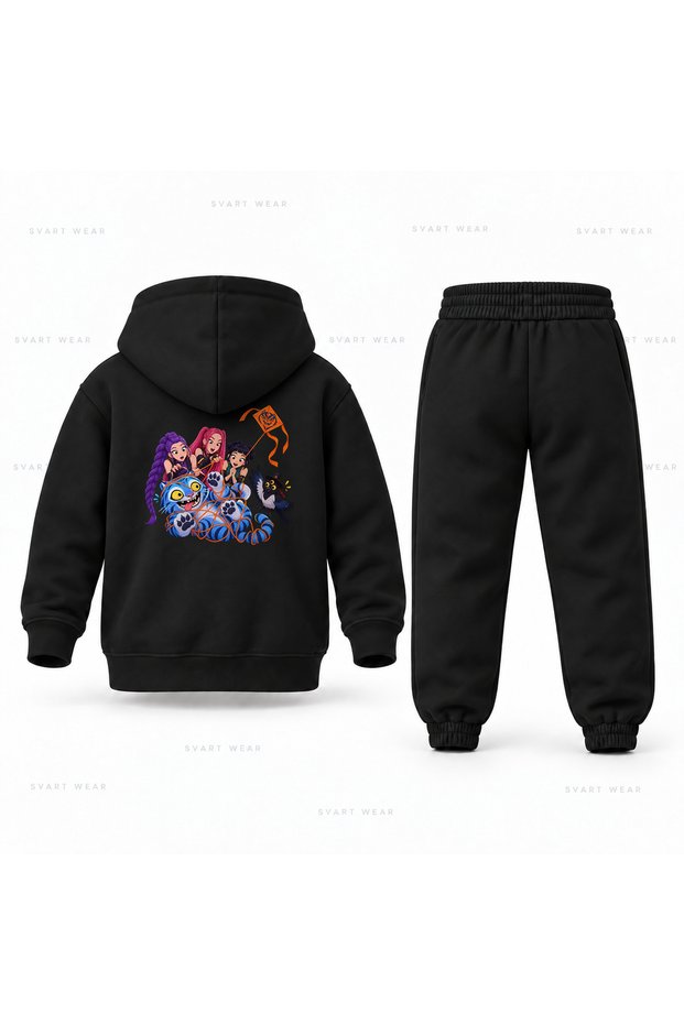 Kpop Demon Hunters Derpy Ucurtma Printed Children's Hooded Tracksuit Set