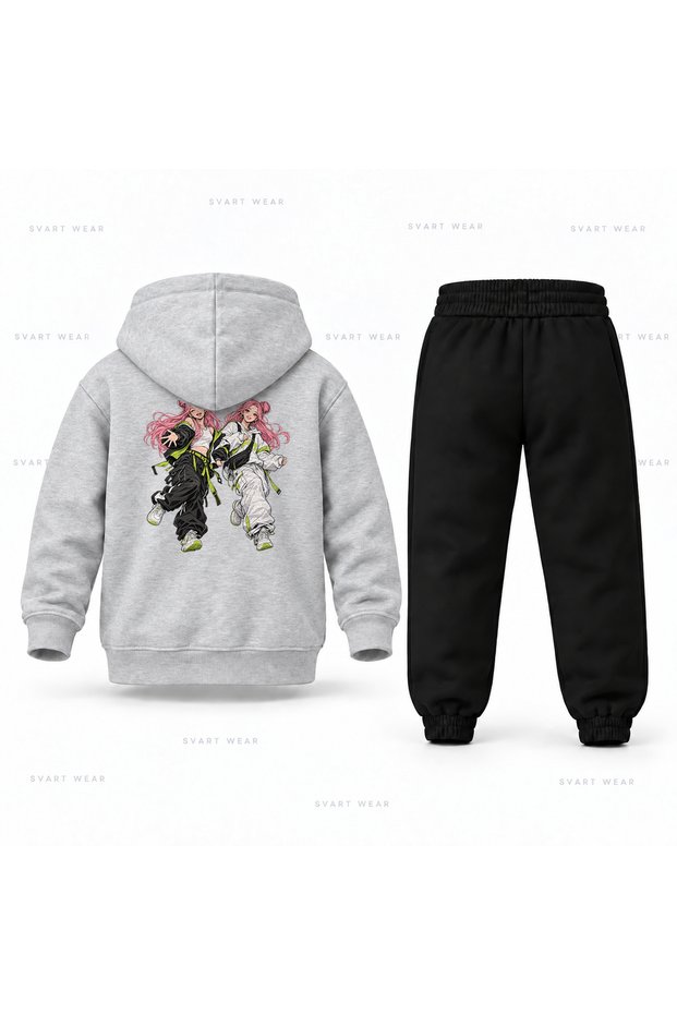 Kpop Demon Hunters Mira Zoey Yaris Printed Children's Hooded Tracksuit Set