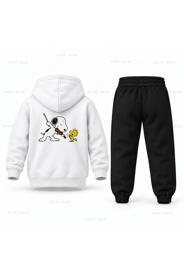 Snoopy Little Violin Printed Children's Hooded Tracksuit Set
