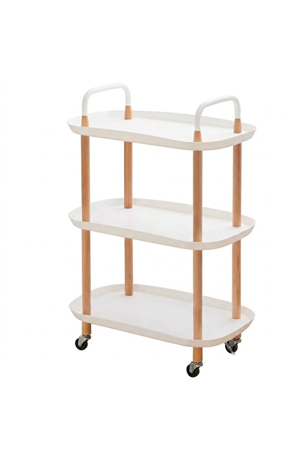 2/3 Tier Rolling Storage Cart, Mobile Utility Trolley with Wooden Support & Handle, Multi-Purpose Organizer Cart for Kitchen, Bathroom, Living Room, Salon