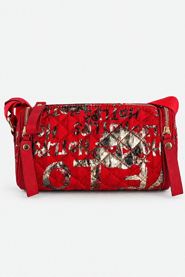 Zely Women's Printed Parachute Fabric Cylinder Model Shoulder Bag Red