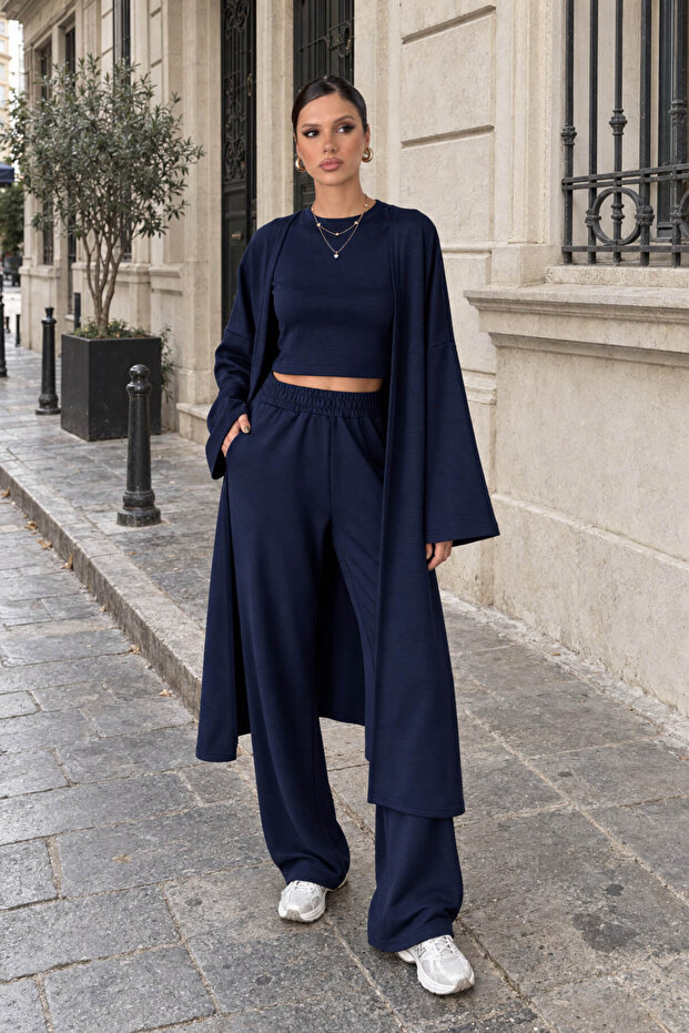 Women's Modal Triple Cardigan, Blouse and Sweatpants Set
