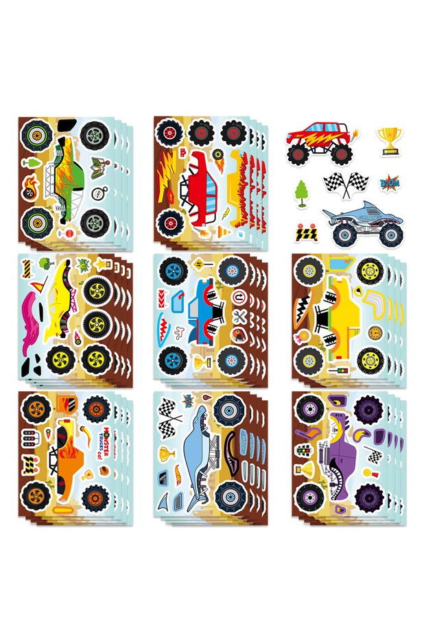 24PCS 8/16/24PCS Make a Face Cartoon Cool Bigfoot Monster Car DIY Stationery Diary Water Cup Guitar