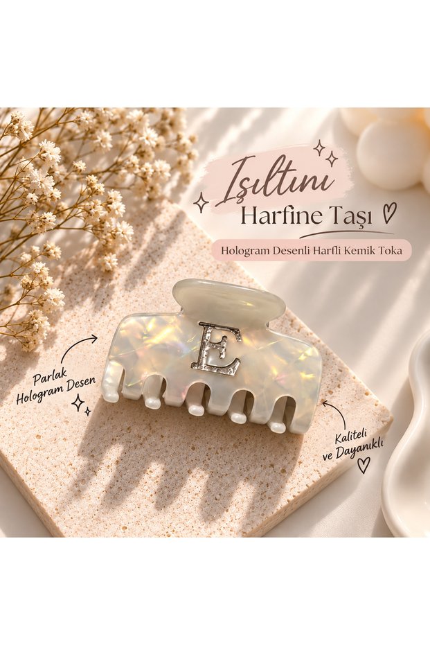 Hologram Patterned Letter Bone Buckle – Pearl White