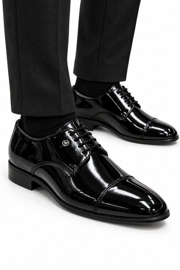 Men's Classic Lace-Up Shoes with Patent Leather and Matte Options, Groom's Suit, Office, Special Occasion Shoes