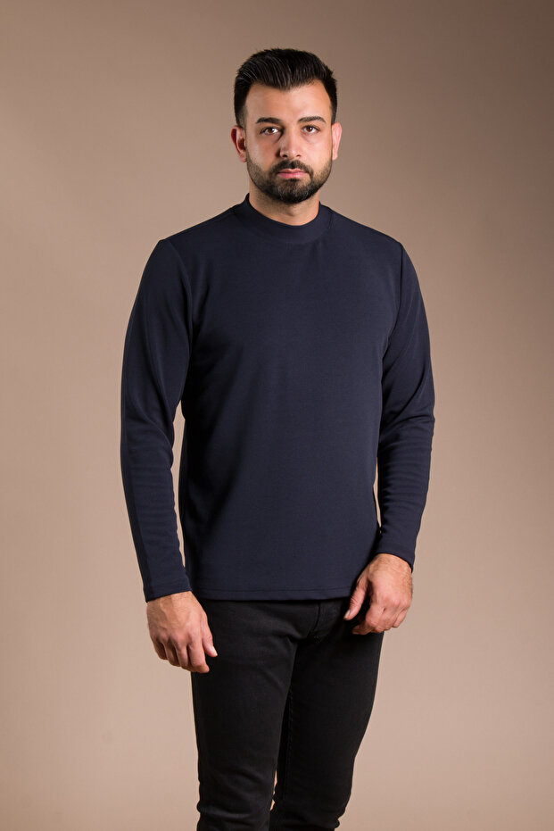 Men's Dark Blue Half-Neck Soft Sweatshirt