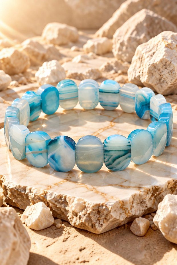 Blue Agate Evil Eye Bracelet Natural Stone Very Good Quality Vip Jewelry