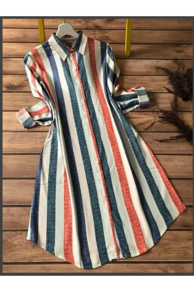 Vertical Striped Long Shirt with Red Palazzo Pants - PMM13180 | Multicolor & Red-Size:XL-42-Inches