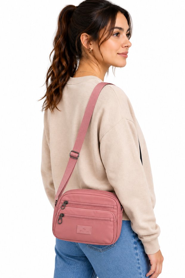 Women's Waterproof Multi-Compartment Adjustable Strap Lightweight Shoulder and Crossbody Bag Powder 3500