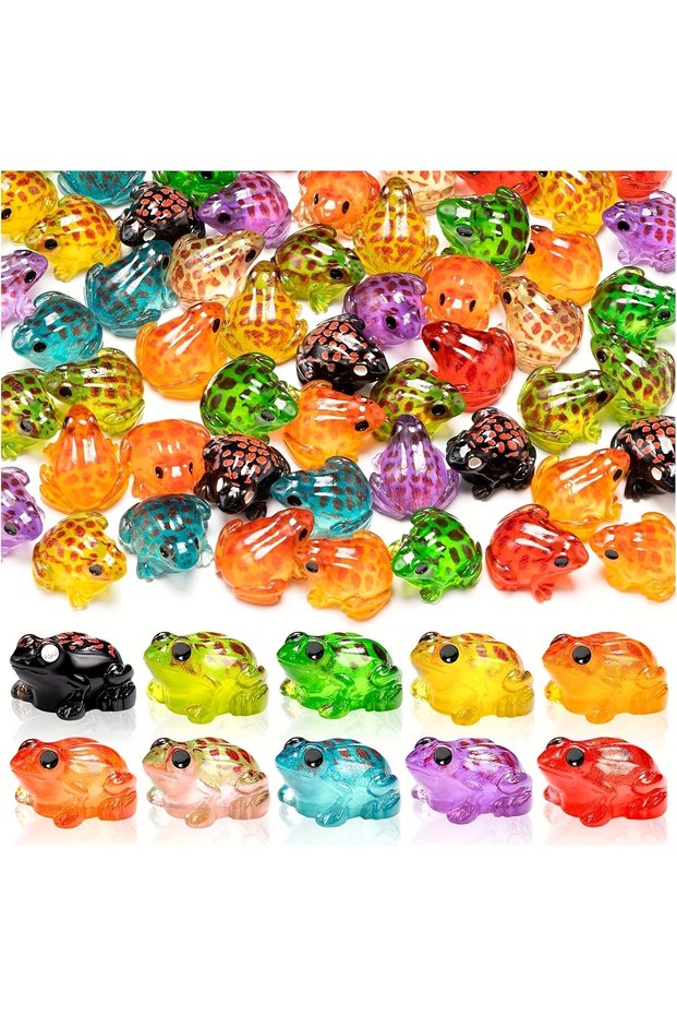 40PCS Luminous Mini Resin Frog, 10 Colors Miniature Frog Figurines, Tiny Frogs Glow in The Dark for