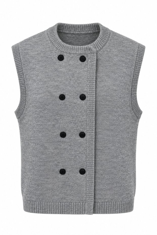 Gray Double-Buttoned Sweater