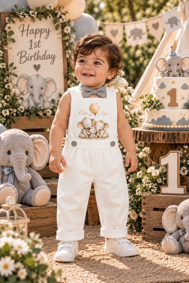 Elephant Concept Boy's Overalls Bow Tie Set